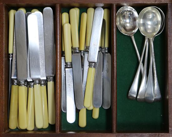 A canteen of late Victorian silver Old English pattern flatware, Charles Boyton II, London, 1895, weighable silver 98.5 oz.